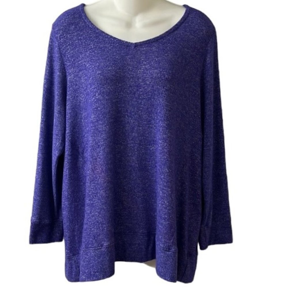 Soft Surroundings Heathered Purple Long Sleeve V-Neck Stretchy Top Petite XL